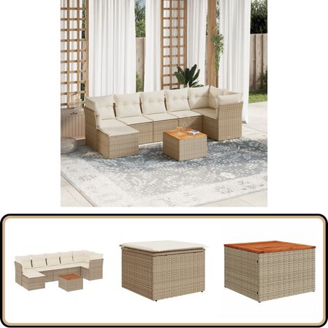 8-tlg. Garten-Sofagarnitur mit Kissen Beige Poly Rattan - Gartenmöbel - Esszimmergarnituren - Outdoor Möbel - Lounge Set - Rattan Gartenmöbel