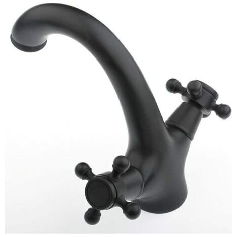 FOREHILL Mitigeur de Lavabo Vasque Robinet Salle de Bain Robinetterie Lavabo Retro Bronze huilé noir l'eau chaude et froide levier unique (1/2)