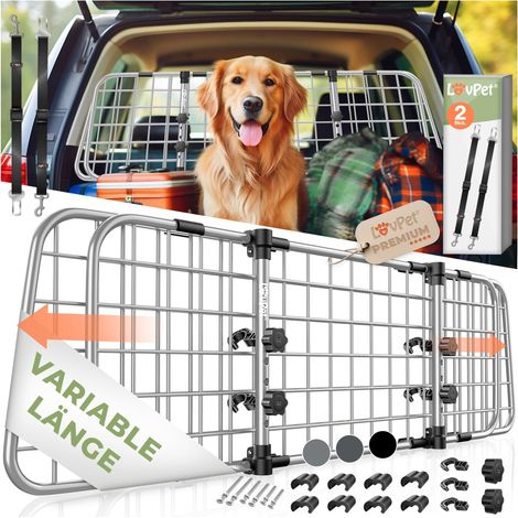 LovPet® Griglia per cani per auto, protezione per auto, Larghezza regolabile, Griglia per bagagliaio, Dimensioni 30 x 91-153 cm, Grigio