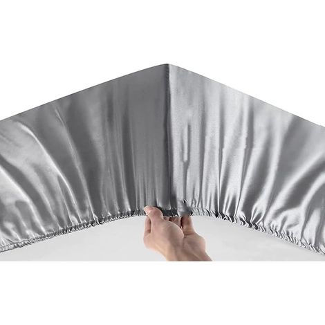 Drap-housse 100x200cm Gris Satin Drap-housse 25cm (1/3)