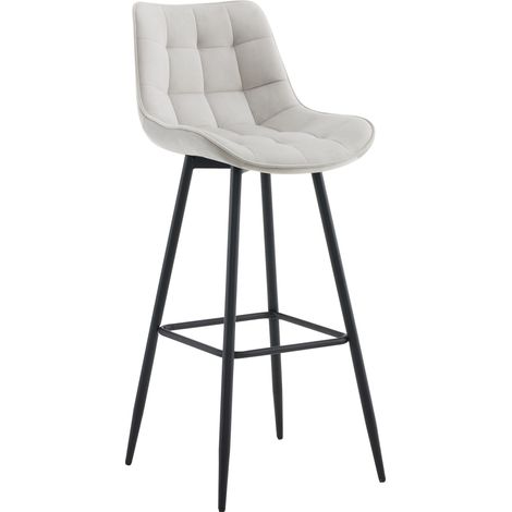 Taburete de bar x1 con costuras cuadradas decorativas reposapiés de terciopelo gris y cuatro patas de metal 100006636