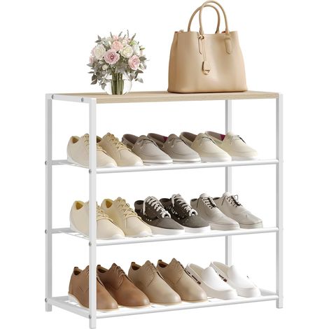 WOLTU Zapatero con estructura de metal y 3 estantes, diseño minimalista, roble claro y blanco (1/5)