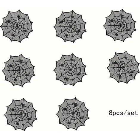 Lot de 8 sets de table noirs pour Halloween, ronds, 30 cm, décoration de table et d'intérieur (1/5)