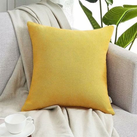 Taie Doreiller - 50x50 Cm - Housse Coussin Carré - Jaune Moutarde - Pour Canapé Lit Chambre - Lot De 2 (1/5)