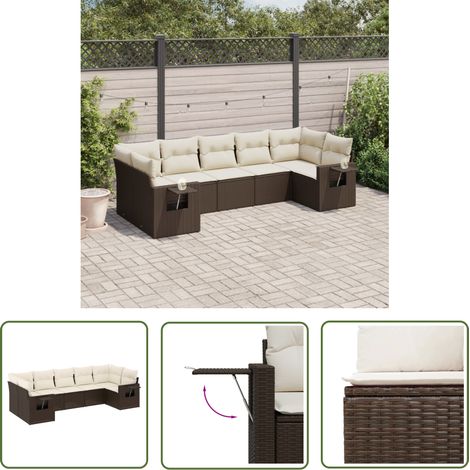 The Living Store 7-tlg. Garten-Sofagarnitur mit Kissen Braun Poly Rattan - Gartengestell - Gartenmöbelset - Outdoor Möbel - Lounge Set - Rattan Gartenmöbel (1/5)