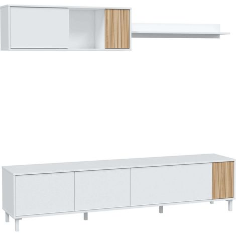 Muebles De Salón Ethna Blanco Artik Y Natur Estilo Moderno Para Comedor 200x40cm