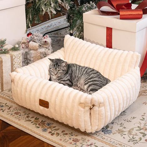 Canapé extensible pour chat - 63 L × 55-66 l cm - Doux et moelleux - Grand lit pour chat et chien de petite taille - housse amovible lavable et dessous antidérapant