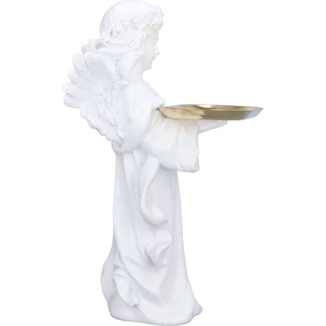 Figurine Ange en Résine Synthétique avec Plateau Alliage pour Rangement Bijoux Déco Salon Chambre