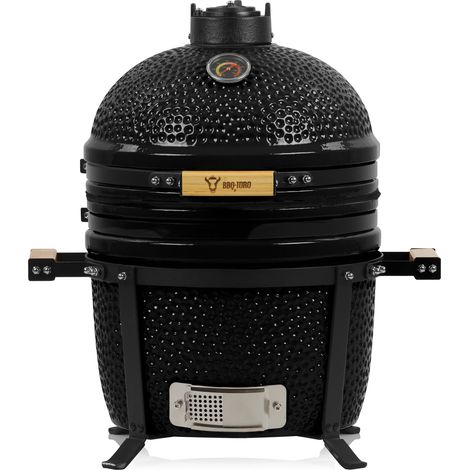 BBQ-Toro Kamado Grill Holzkohlegrill Ø 39 cm "SHIRO" mit Thermometer und Holzgriffen, Schwarz (1/5)