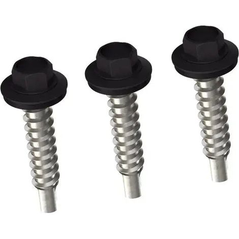 Vis auto-perceuse pour tôle métallique, noir mat RAL 9005, 100pcs, 4,8x35mm
