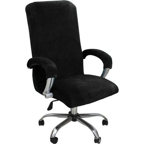 Bürostuhlbezug mit Armlehne, Plüschvelours, einfarbig, abnehmbarer und strapazierfähiger elastischer Stoffbezug für Drehstühle, Schwarz (XL) (1/4)