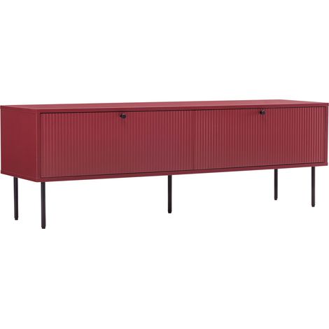 Meuble TV 2 portes en acier et MDF décor mélaminé 150 cm bordeaux (1/5)