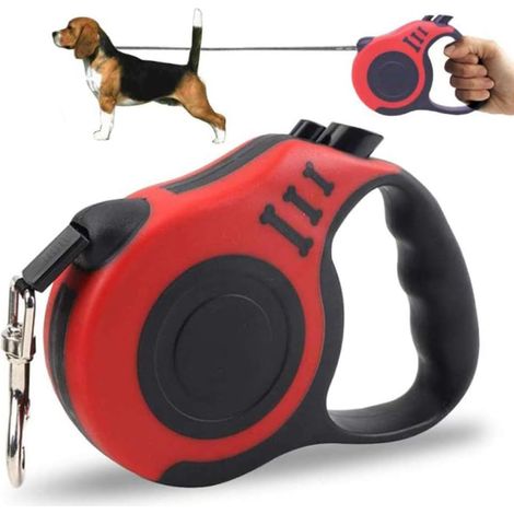 Laisse de chien rétractable poignée antidérapante laisse de chien de compagnie 16ft rouge 5M (1/5)