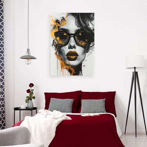 Wandbild Glamour Frau Porträt Schwarz Weiß Gold 60x90 (1/4)