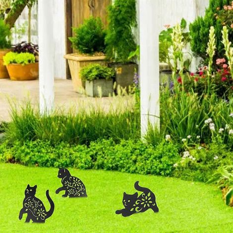 Décoration de jardin en métal représentant 3 silhouettes de chats, accessoire artisanal pour la maison