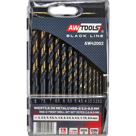 AWTOOLS Taladro metálico HSS M2 KPL. 13 unidades/2-8 mm/PREMIUM (1/2)
