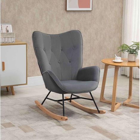 Schaukelstuhl aus Polyester in Dunkelgrau, Metallgestell und Holzkufen, 65 x 70 x 96 cm (1/5)