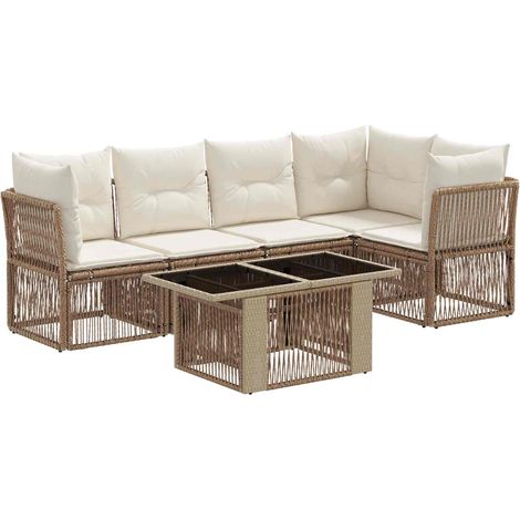 Gartensofa-set 6 stk. Beige Poly-Rattan vidaXL (1/5)
