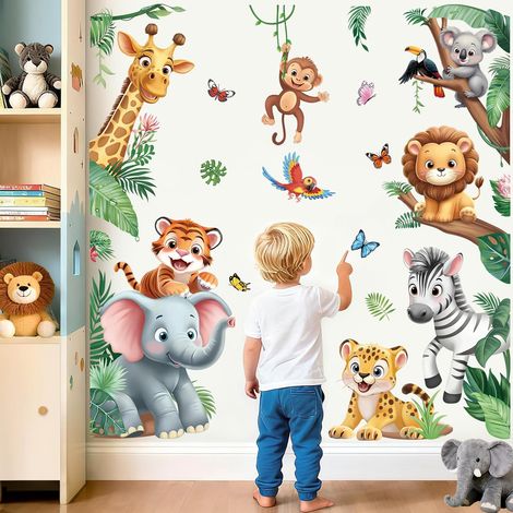 Stickers Muraux Animaux Jungle Autocollants Muraux Lion Girafe (1/5)