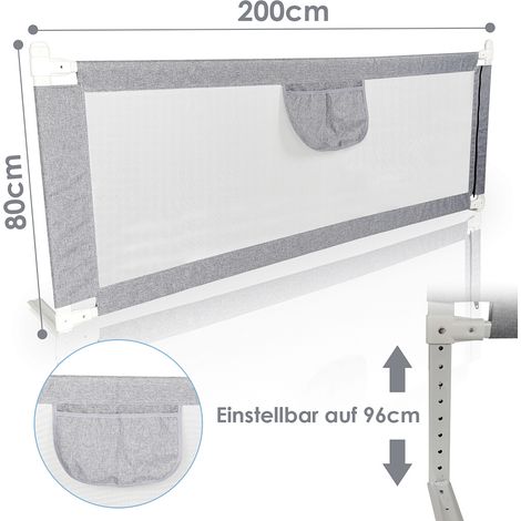 Wolketon Bettgitter 200x80 cm Bettschutzgitter Kinderbettgitter für Kinder Klappbar Höhenverstellbar Rausfallschutz passend für Kinderbetten. Elternbetten Anti-Fall für Babybettgitter Grau (1/3)