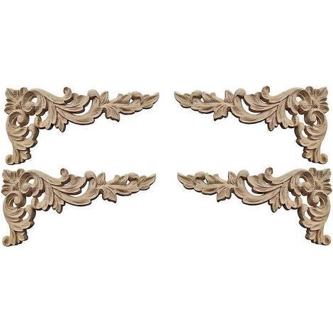 Set aus 4 holzgeschnitzten Eckleuchten, unlackierter Rahmen für Schrank B (1/5)