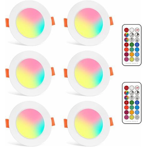 QORVA-Spots Encastrables Ampoule RGB Couleur Changement Lampe Blanc Chaud 2700K de plafond du Jour Plafonnier Encastré 8W AC 85V-265V Spot Bulb avec Télécommande(6er Set) [Classe énergétique E]