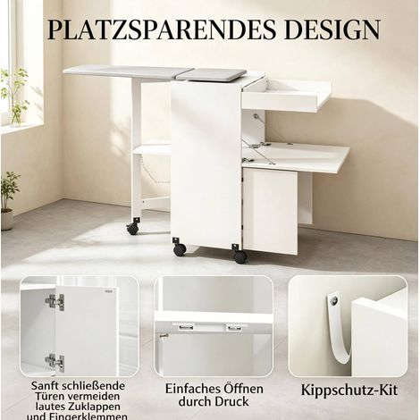 Meuble à repasser pliable 154x55x87 cm en MDF blanc, gain de place pour buanderie FloraGrace (1/5)