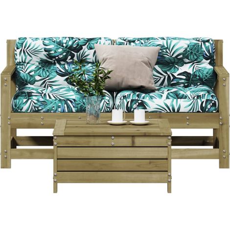 Ensemble de salon de jardin 3 pièces avec coussins, en bois de pin imprégné (1/5)