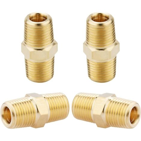 Raccords hexagonaux mâles 1/8 NPT x 1/8 NPT en laiton massif, raccords adaptateurs pour tuyaux en laiton massif, connecteurs à embouts égaux, 4 pièces