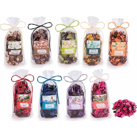 Pot-pourri en sachet transparent fermé par du raphia coloré, pour parfumer la maison et décorer, lot de 9