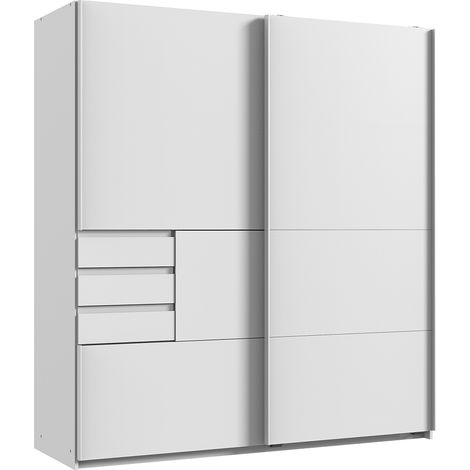 Schlafzimmer Schwebetürenschrank mit 3 Schubkästen in weiß BREGENZ-43, B/H/T ca. 180/198/65 cm (1/3)
