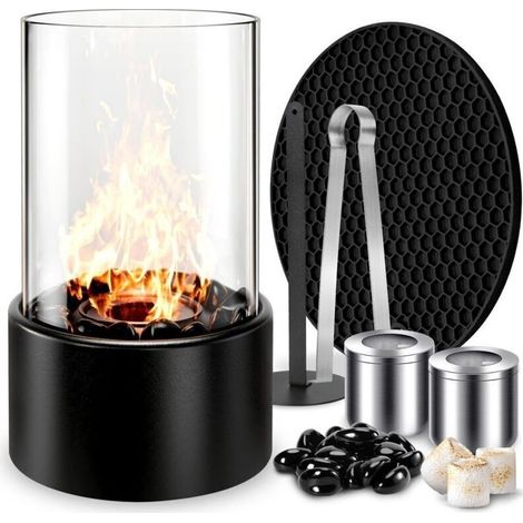 Cheminée au bioéthanol, cheminée à l'éthanol de table, cheminée de table, cheminée de table portable, poêle d'extérieur, cadeau, ronde et autonome, combustion propre, pas de cheminée (1/5)