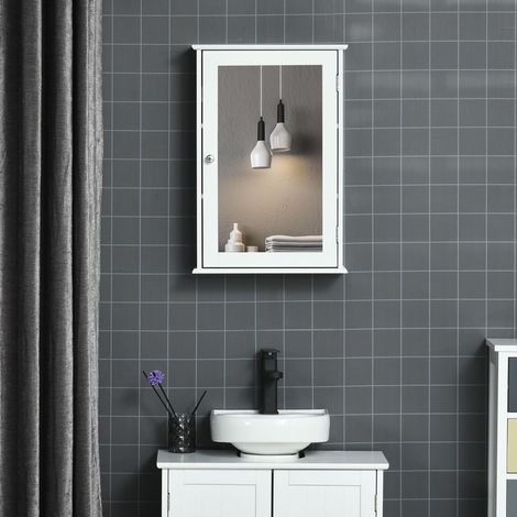 Armoire Murale de Salle de Bain avec Miroir Verre Blanc (1/5)