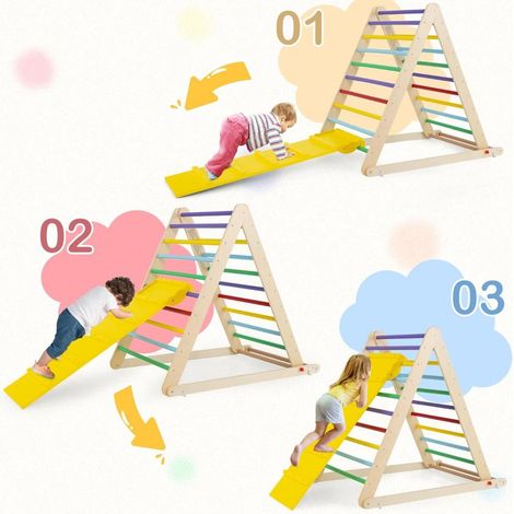 Bois naturel, triangle d'escalade pliable avec rampe pour grimper et glisser à la maison (1/5)