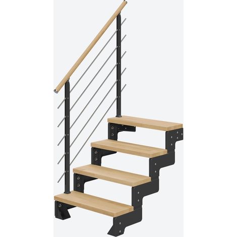 Dolle Modultreppe Gardentop Innen Buche 4 Stufen 72-88cm Geschosshöhe 85cm Stufenbreite inkl. Geländer (1/4)