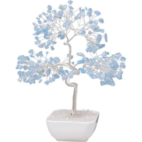Arbre à argent en cristal d'améthyste naturelle, bonsaï fait main de 18 cm orné de cristaux violets et de fils d'argent, socle en céramique pour la maison ou le bureau (Feng Shui). (1/5)