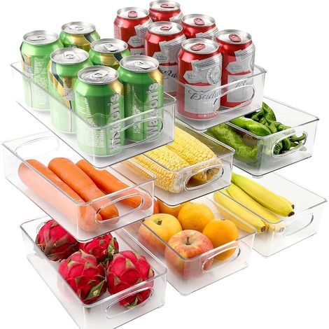 Lot de 8 Rangement Frigo, avec poignée Organisateur Frigo Transparent pour réfrigérateur, cuisines (1/5)