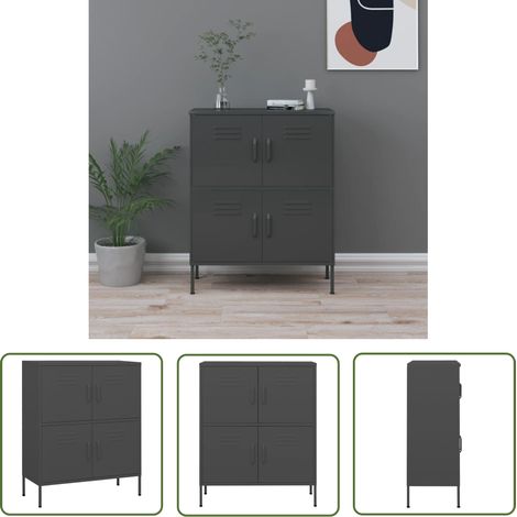 The Living Store Armoire de rangement Anthracite 80x35x101,5 cm Acier - Meuble De Rangement - Armoire De Rangement - Armoire Métallique - Rangement Salle De Séjour - Rangement Salon (1/5)