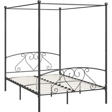 Maison Exclusive - Himmelbett-Gestell Grau Metall 140 x 200 cm (1/5)