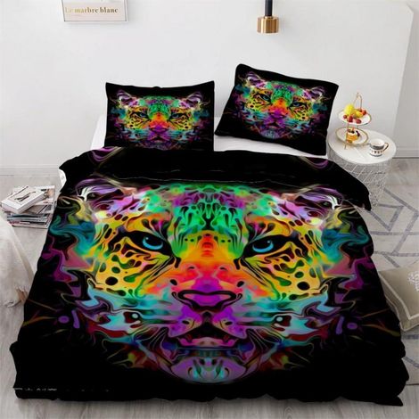 Bettwäsche-Set 155x220cm 3-teilig Mikrofaser Leopard 3D Graffiti bunt mit Reißverschluss