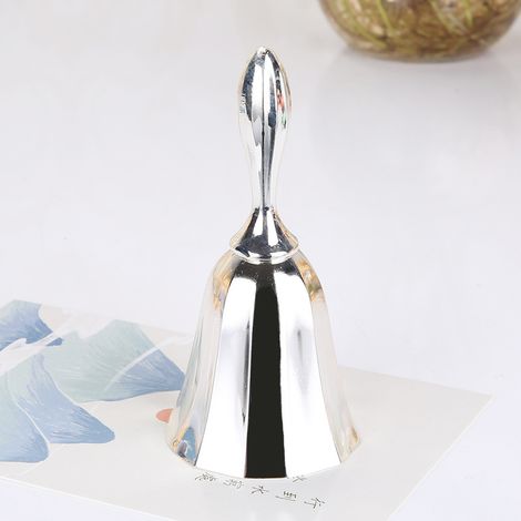 Cloche de service en métal argenté brillant pour restaurant ou bar, carillon rustique à manivelle pour les commandes (1/2)