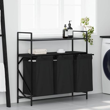 Wäschekorb 3 Fächer mit Regalen Schwarze Eiche