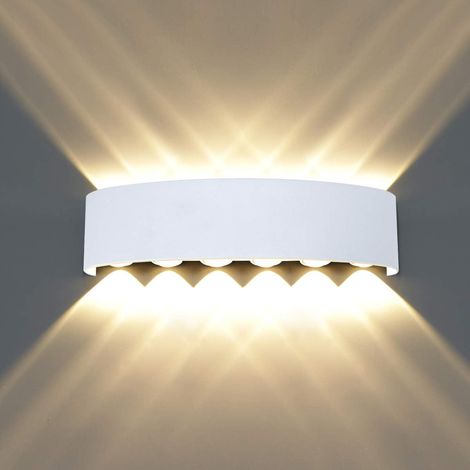 MINKUROW Lámpara De Pared Led Impermeable Moderna Aplique De Pared Arriba Abajo Aluminio Led Arandela De Pared Interior Exterior Para Baño Dormitorio Pasillo Sala De Estar Porche Escalera, 12w Blanco  (1/5)
