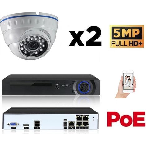 Kit vidéo-surveillance 2 caméras dome IP FullHD+ 5Mp POE