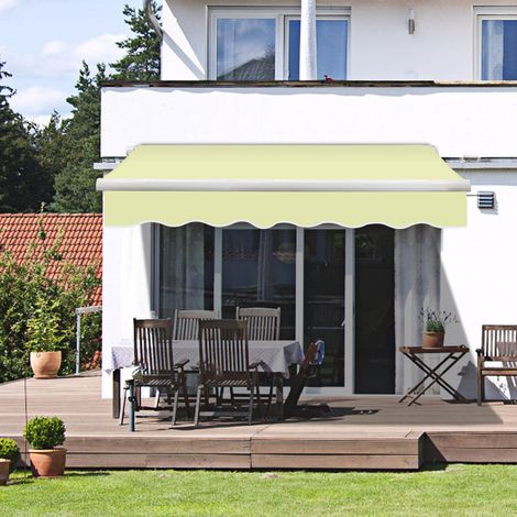3.5x2.5M Outdoor Manual Awning Retractable Shelter Sun Shade Patio Canopy Cream (1/5)