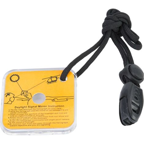 Miroir de signalisation en acrylique pour survie en plein air avec sifflet et cordon de sécurité