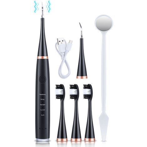 Electric Dental Scaler - 5 Modes - IPX7 Waterproof - ABS Body - Stainless Steel Tip - For Tartar Removal - 3 Brush Heads Included