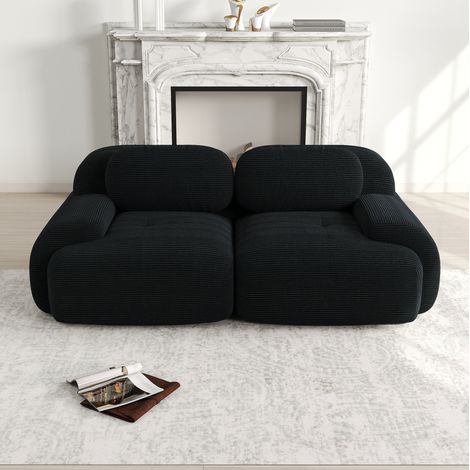 Ecksofa 208/103/70 cm aus Cordstoff in Schwarz, modular und rahmenlos (1/5)