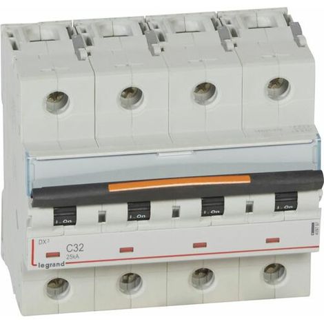Disjoncteur DX³ 25kA arrivée haute et départ bas à vis 4P 400V - 32A - courbe C - 6 modules - 409797 - LEGRAND
