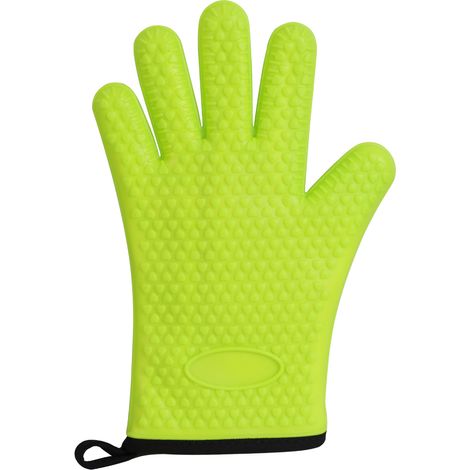 Gants De Cuisine En Silicone Cinq Doigts - Résistance Thermique Élevée - Pour Four Et Cuisson - Organisateur Vertical Inclus - Vert (1/5)